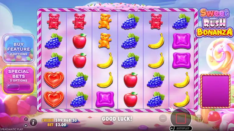 Sweet Rush Bonanza session spin 293 - base game with credit $99,868.30 at $2.00 stake