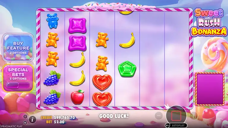 Sweet Rush Bonanza session spin 1170 - final spin with credit $99,765.70 at $2.00 stake